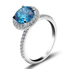 Jolics Handmade Round Cut Halo Blue Stone 925 Sterling Silver Ring - jolics