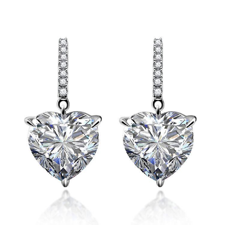 Jolics Handmade Sparkle Heart Cut 925 Sterling Silver Anniversary Drop Earrings - jolics