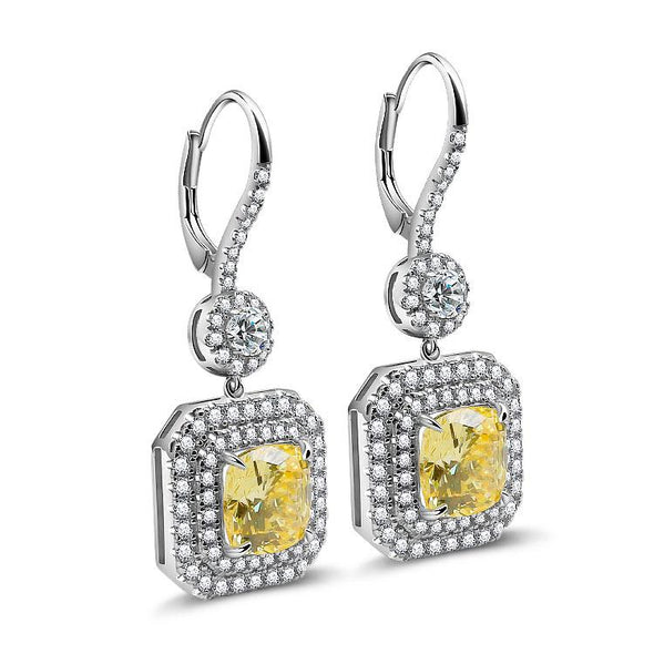 Jolics Handmade Yellow Stone 5.3CT Cushion Cut 925 Sterling Silver Earrings - jolics