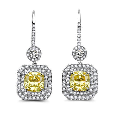 Jolics Handmade Yellow Stone 5.3CT Cushion Cut 925 Sterling Silver Earrings - jolics