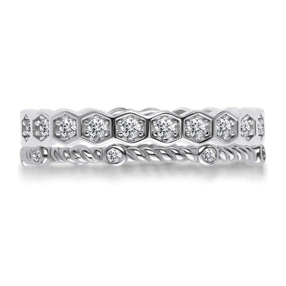 Jolics Honeycomb Rope Sterling Silver Ring Set - jolics