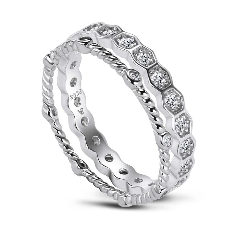 Jolics Honeycomb Rope Sterling Silver Ring Set - jolics