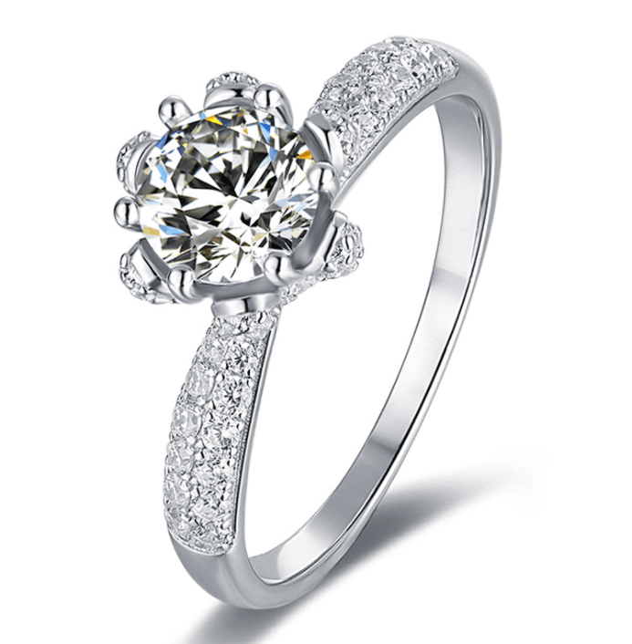 Jolics Moissanite Round Cut Fashion Flower Sterling Silver Ring - jolics