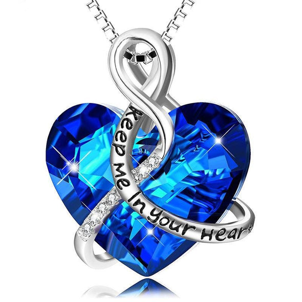 Keep Me In Your Heart-Blue Heart Pendant Necklace With Stones - jolics