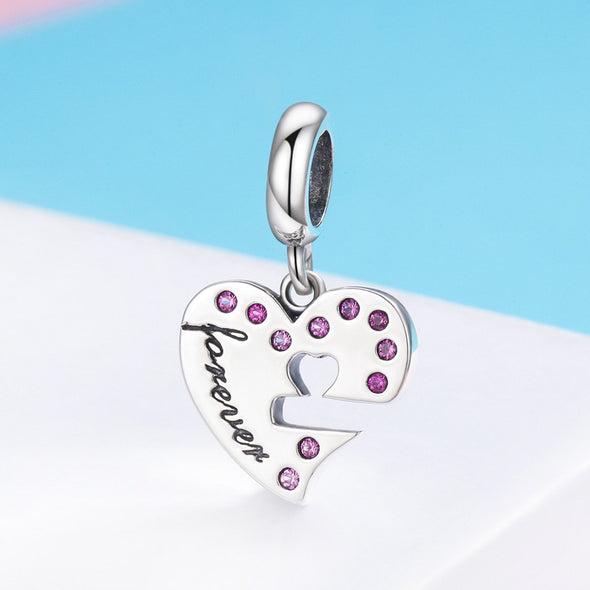 Key & Heart Set 925 Sterling Silver Dangle Charm - jolics