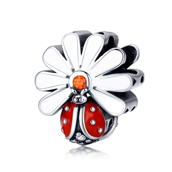 Ladybird and Daisy 925 Sterling Silver Bead Charm - jolics