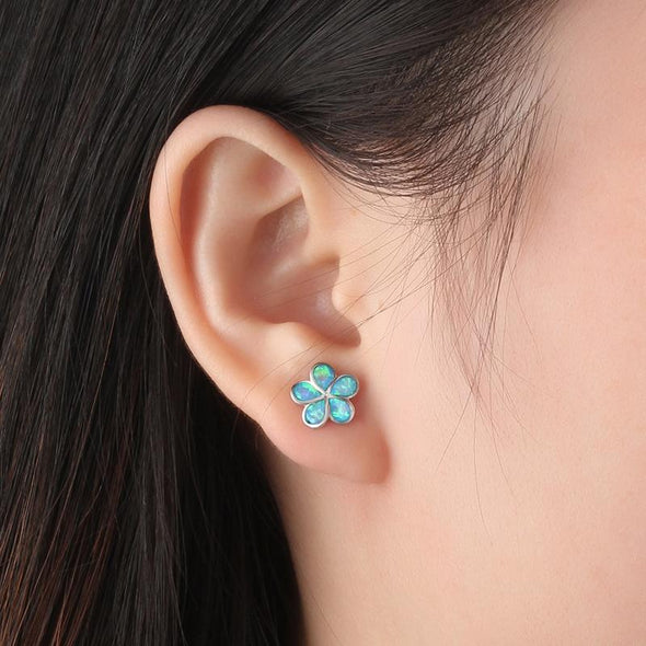 Leaf Design Blue Opal Silver Earrings - jolics