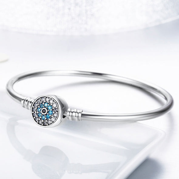 Lucky Eye 925 Sterling Silver Bangle Clasp Bracelet - jolics