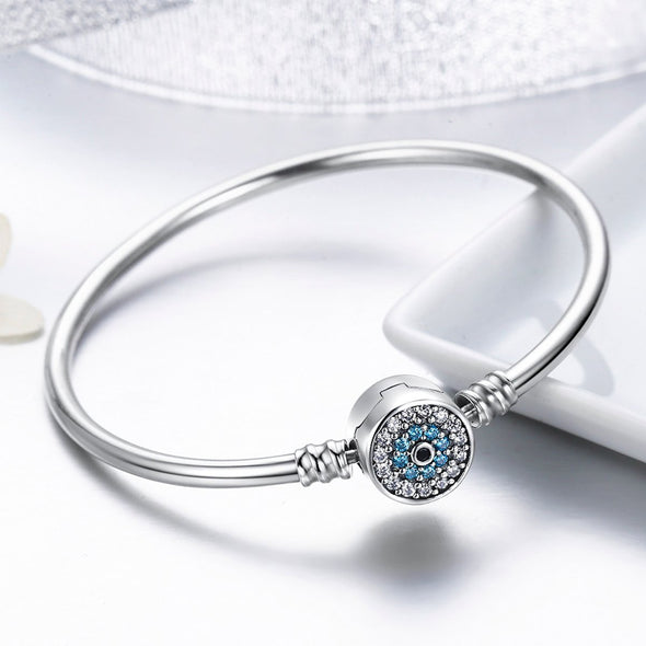 Lucky Eye 925 Sterling Silver Bangle Clasp Bracelet - jolics