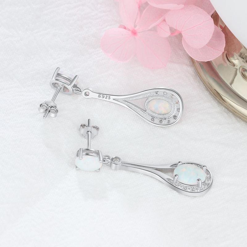 Luxury White Opal Oval Silver Earrings - jolics