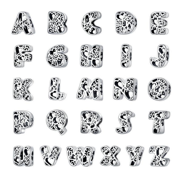 Magic Letters Collection Initial Letter A-Z 925 Sterling Silver Charms for Bracelet - jolics