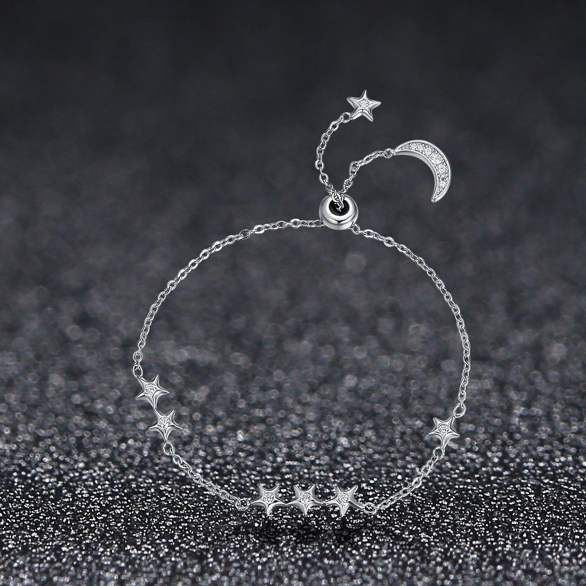 Moon And Star 925 Sterling Silver Simple Bracelet - jolics