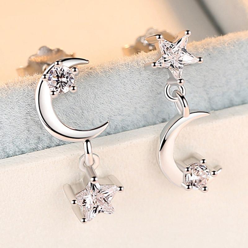 Moon and Star Asymmetry Stacking Earrings - jolics