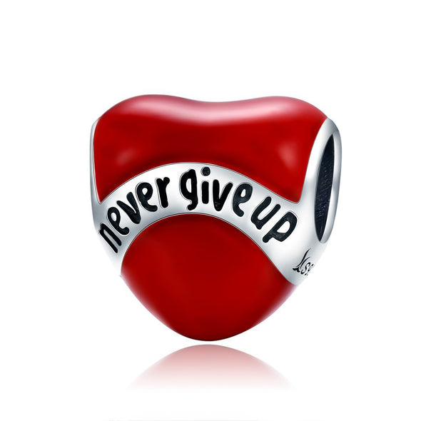 Never Give Up Red Heart 925 Sterling Silver Bead Charm - jolics