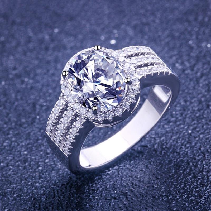 Oval Cut Halo Triple Row Stone Split Ring - jolics