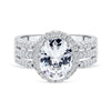 Oval Cut Halo Triple Row Stone Split Ring - jolics