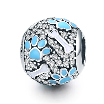 Paw Print & Bones 925 Sterling Silver Bead Charm - jolics