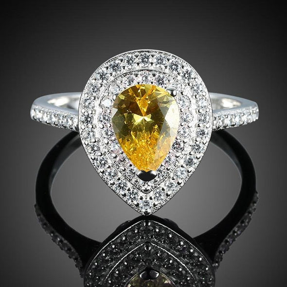 Pear Cut Yellow Double Halo Ring - jolics