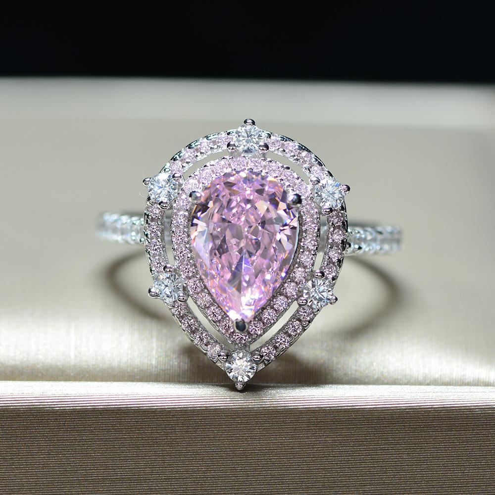 Pink 2.0 Carat Pear Cut Double Halo Sterling Silver Ring - jolics