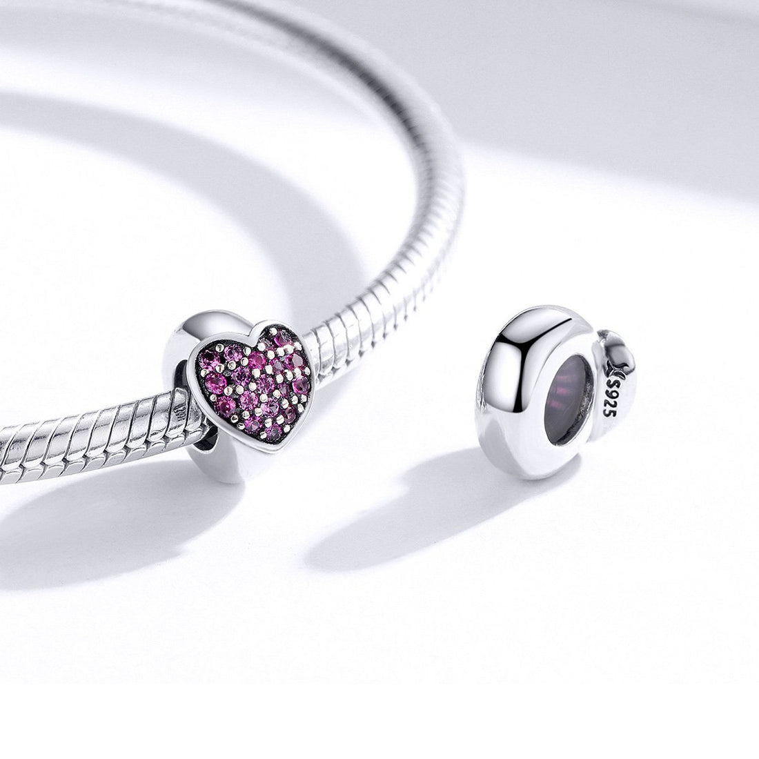 Pink Heart 925 Sterling Silver Bead Charm - jolics