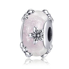 Pink Sakura 925 Sterling Silver Glass Bead Charm - jolics