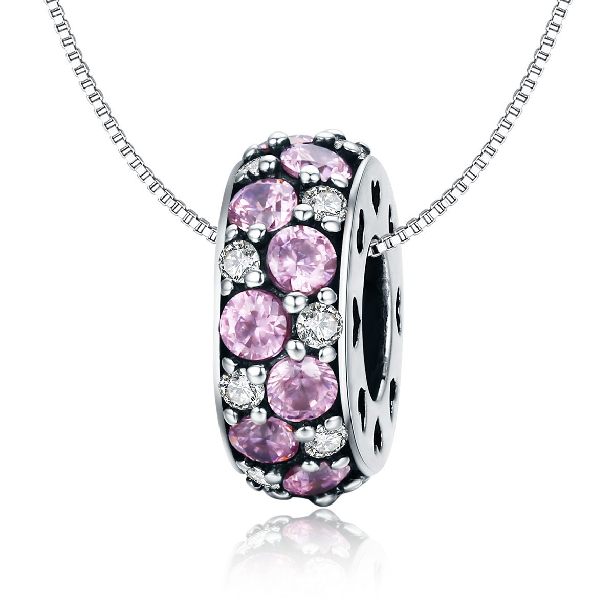 Pink & White 925 Sterling Silver Pavé Charm - jolics