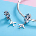 Plane & Stars 925 Sterling Silver Dangle Charm - jolics