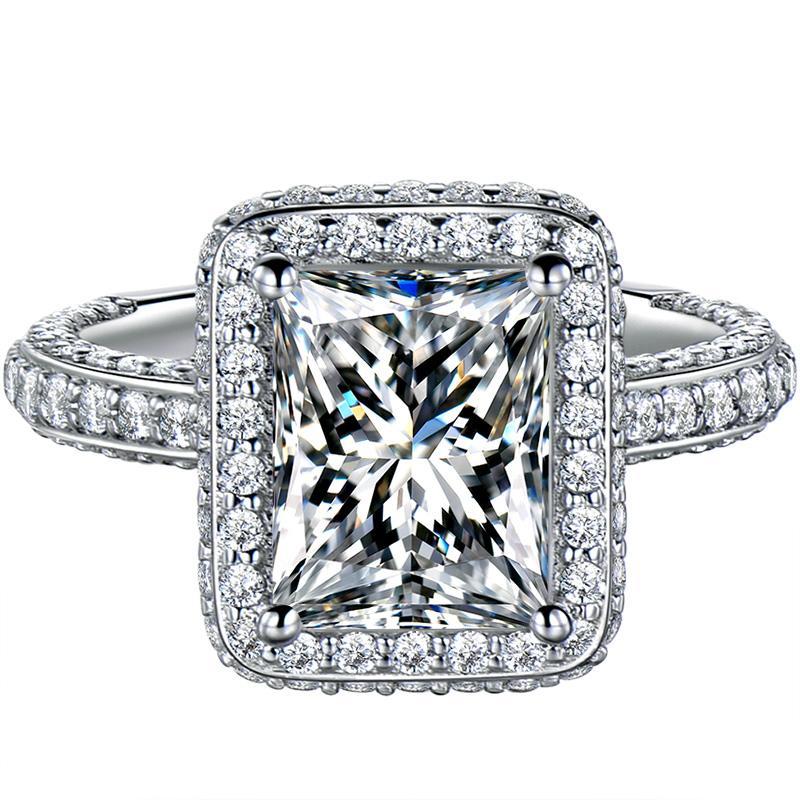 Princess Cut 925 Sterling Silver Halo Ring - jolics