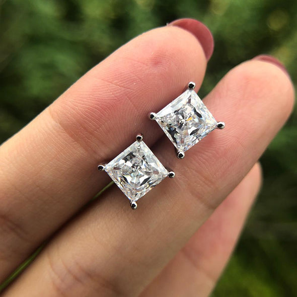 Princess Cut 925 Sterling Silver Stud Earrings - jolics