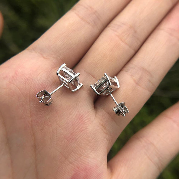 Princess Cut 925 Sterling Silver Stud Earrings - jolics