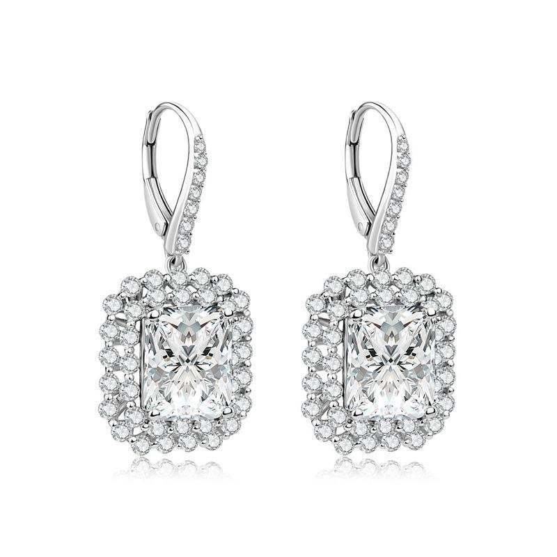 Princess Cut Double Halo Silver Earrings - jolics