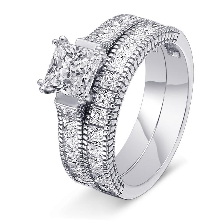 Princess Cut Double Prong Ring Set - jolics