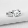 Princess Cut Halo Triple Row Stone Split Ring - jolics