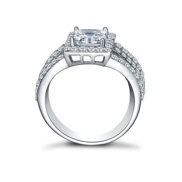 Princess Cut Halo Triple Row Stone Split Ring - jolics