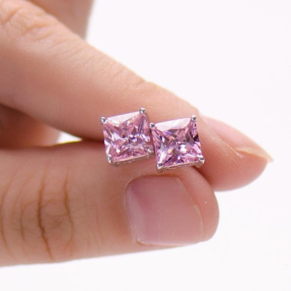 Princess Cut Pink Stone Earrings - jolics