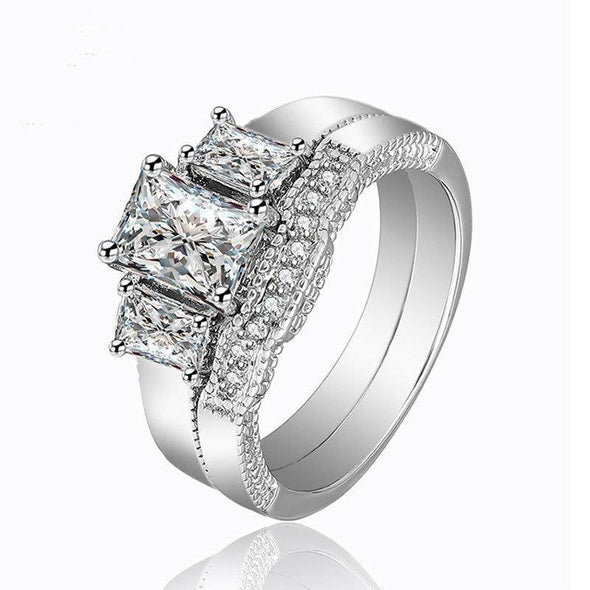 Princess Cut Three Stone Wedding Set - jolics