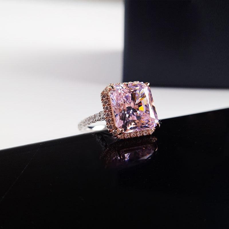 Radiant Cut Created Pink Halo Ring - jolics