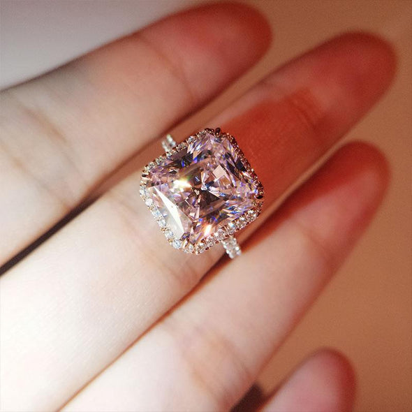 Radiant Cut Created Pink Halo Ring - jolics