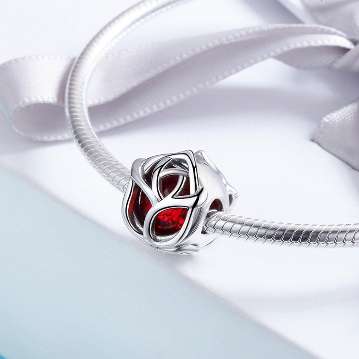 Red Rose 925 Sterling Silver Bead Charm - jolics