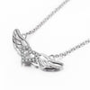 Rhodium Plated Sterling Silver CZ Angel Wings Pendant Necklace - jolics