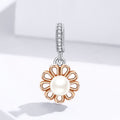 Rose Gold Pearl Flower 925 Sterling Silver Dangle Charm - jolics