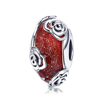 Rose Night 925 Sterling Silver Glass Bead Charm - jolics