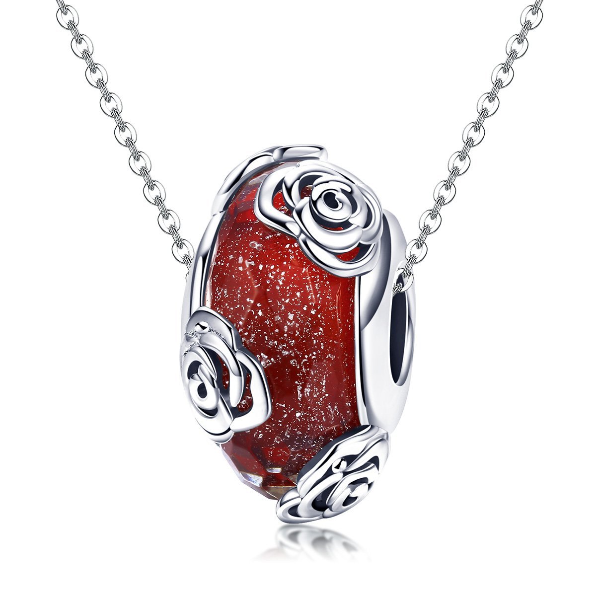 Rose Night 925 Sterling Silver Glass Bead Charm - jolics