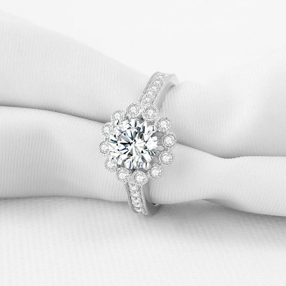 Round Cut Flower Ring with Accents - jolics