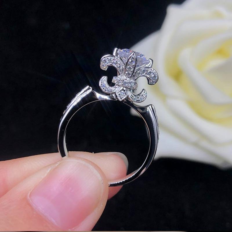 Round Cut Flower Sterling Silver Ring - jolics