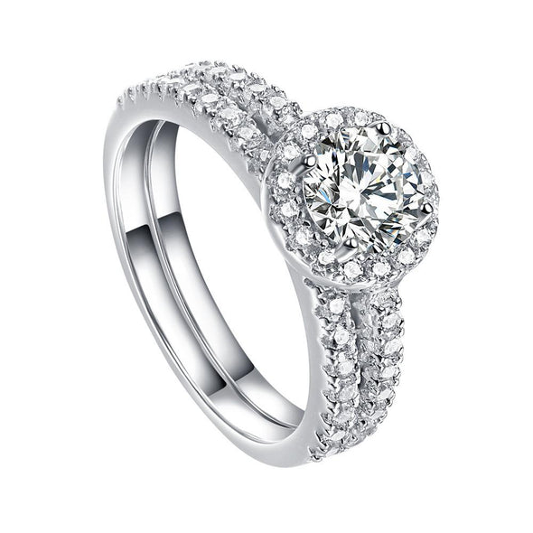 Round Cut Halo Classic Ring Set - jolics