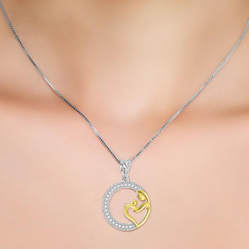 Round Shape Pendant Necklace with Mother and Child - jolics