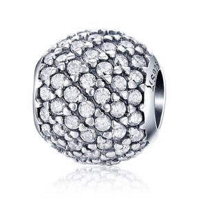 Round Sparkling 925 Sterling Silver Bead Pavé Charm - jolics