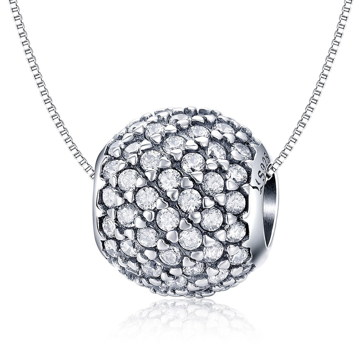 Round Sparkling 925 Sterling Silver Bead Pavé Charm - jolics