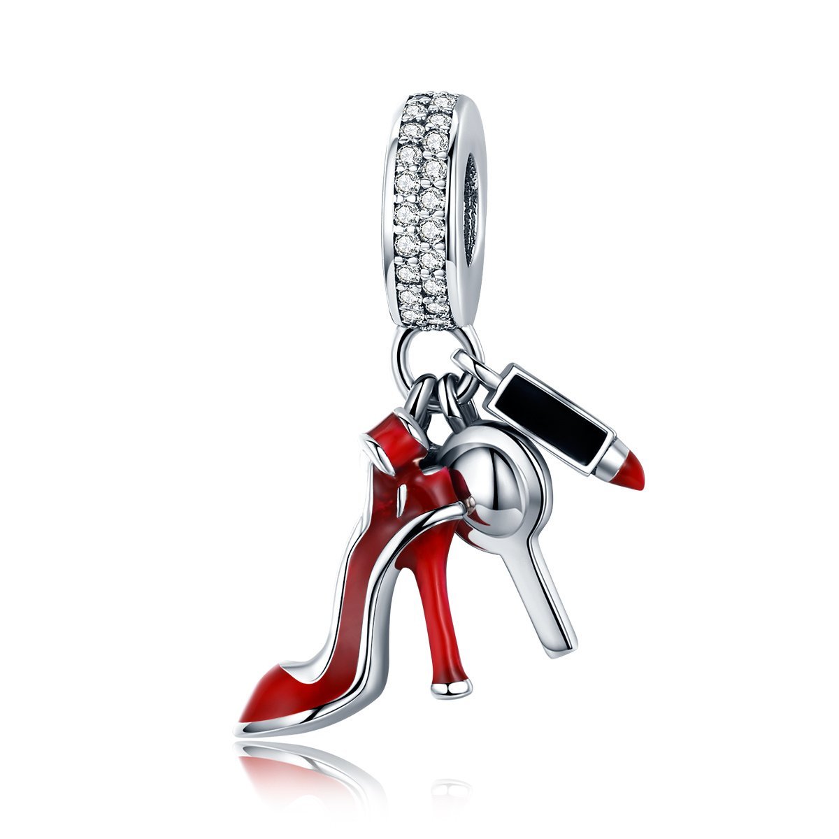 Sexy High Heel Shoe & Lipstick 925 Sterling Silver Dangle Charm - jolics